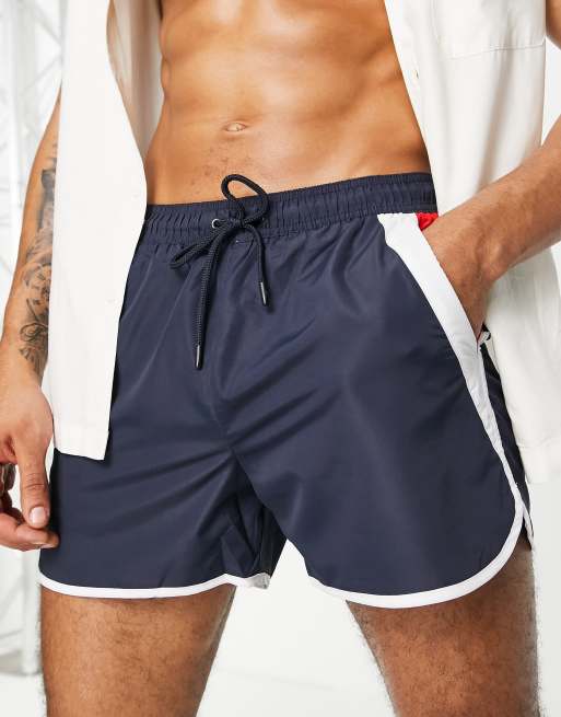 Brave Soul swim short with stripe detail in navy red and white, 2 of 4