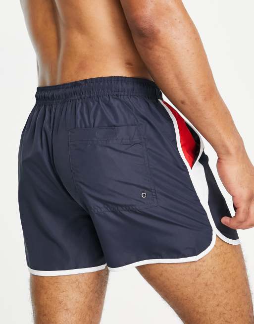 Brave Soul swim short with stripe detail in navy red and white, 3 of 4