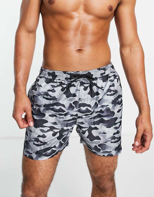 Brave Soul swim shorts in gray camo