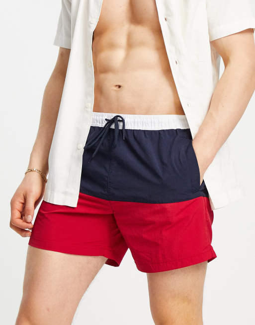 Brave Soul swim shorts in navy and red, 3 of 4