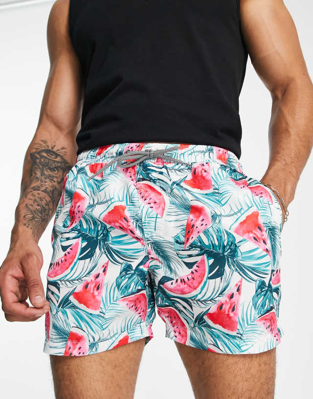 Brave Soul swim shorts in watermelon print