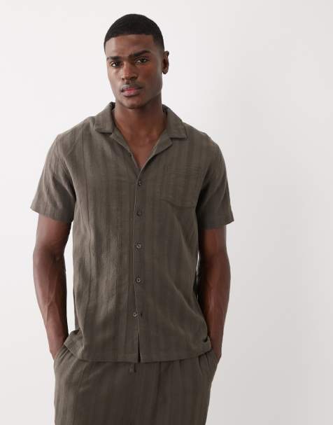 Brave Soul – Szarobrązowa koszula z krótkimi rękawami i kołnierzykiem kubańskim, część zestawu - view 1