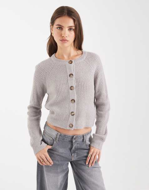 Brave Soul chunky knit cardigan with contrast buttons in grey