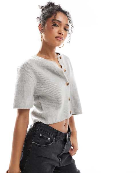 Brave Soul short sleeve cardigan in grey