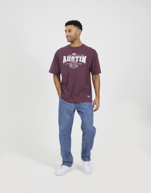 Brave Soul - T-shirt à imprimé graphique en jersey de coton - Bordeaux, 3 de 4