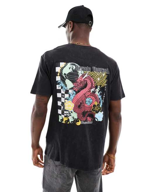 Brave Soul - T-shirt à manches courtes imprimé dans le dos - Noir délavé