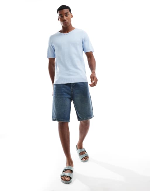 Brave Soul - T-shirt a maniche corte in maglia blu chiaro, 4 di 4