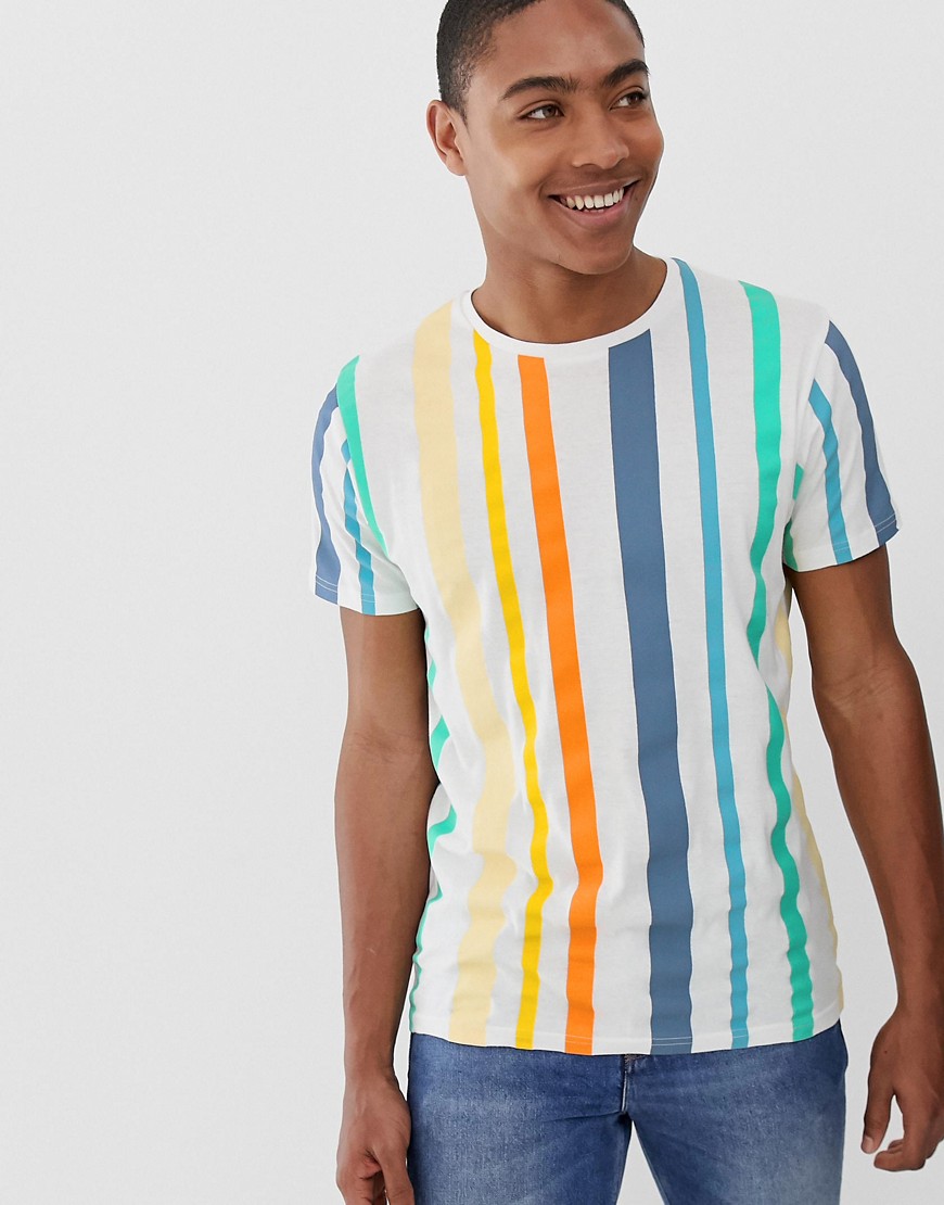 Brave Soul - T-shirt a righe arcobaleno-Bianco
