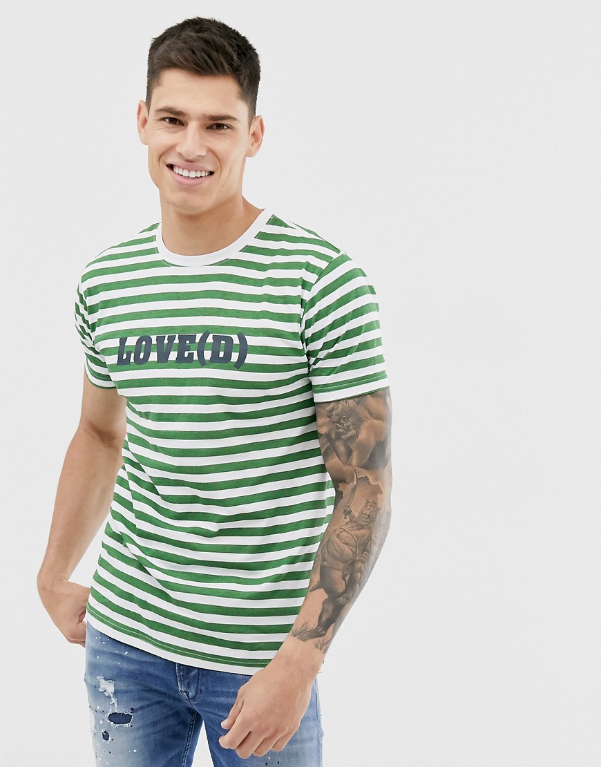 Brave Soul - T-shirt a righe verdi con scritta-Multicolore