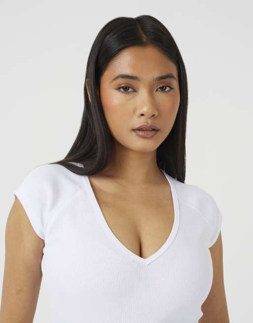 Brave Soul t-shirt ajusté à manches courtes et col V blanc, 4 de 4