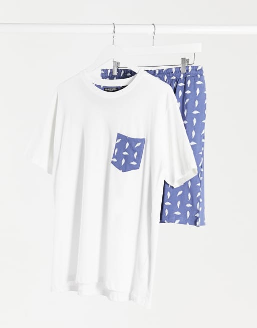 Brave Soul t-shirt and shorts pajama set in feather print
