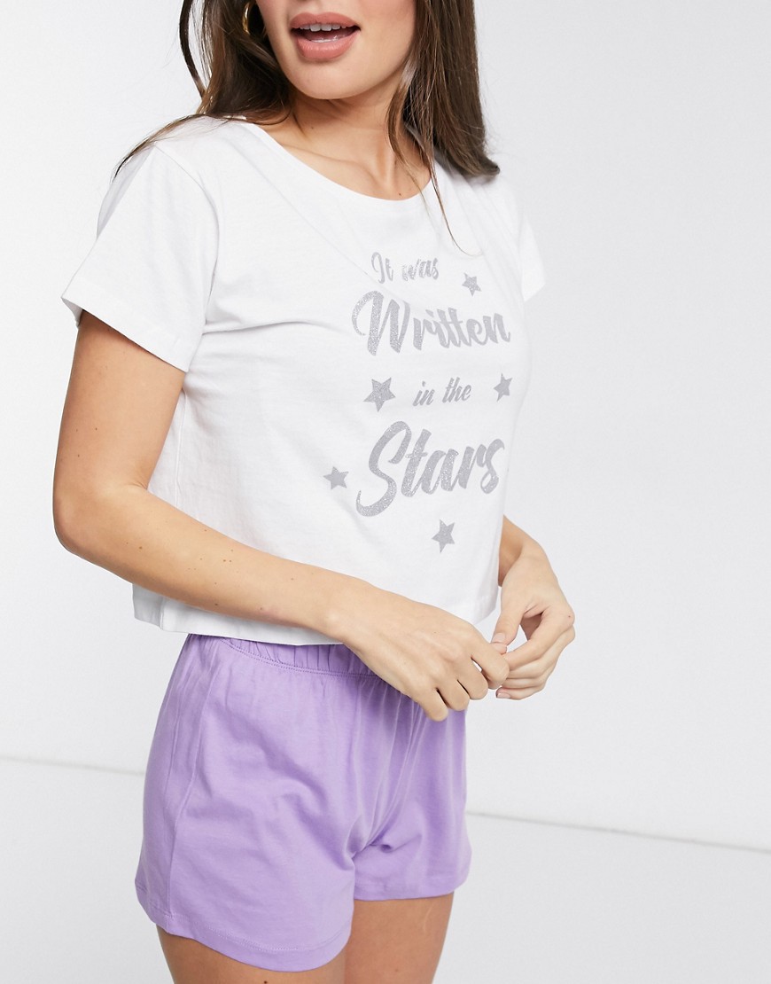Brave Soul t-shirt and shorts pajama set in lilac-Purple