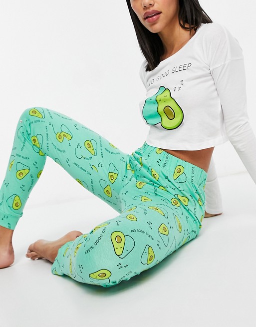 Brave Soul t-shirt and trouser pyjama set in avocado print