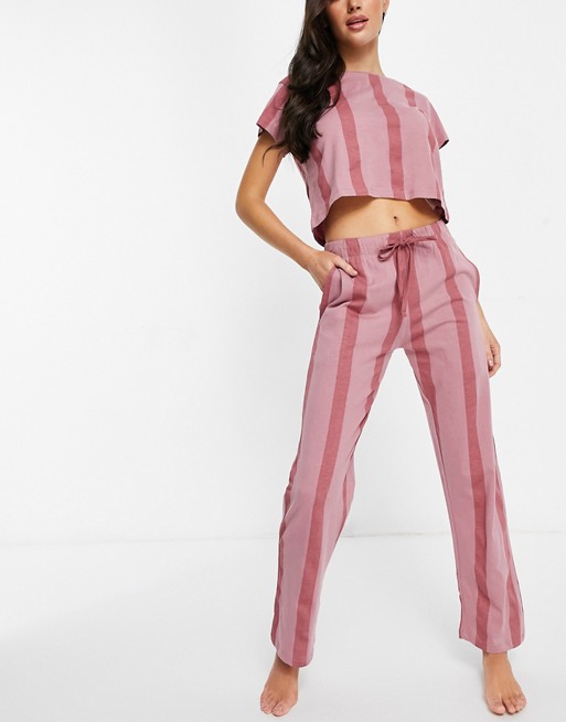 Brave Soul t-shirt and trouser pyjama set in pink stripe