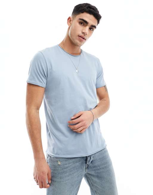 Brave Soul - T-shirt con bordi grezzi blu acciaio