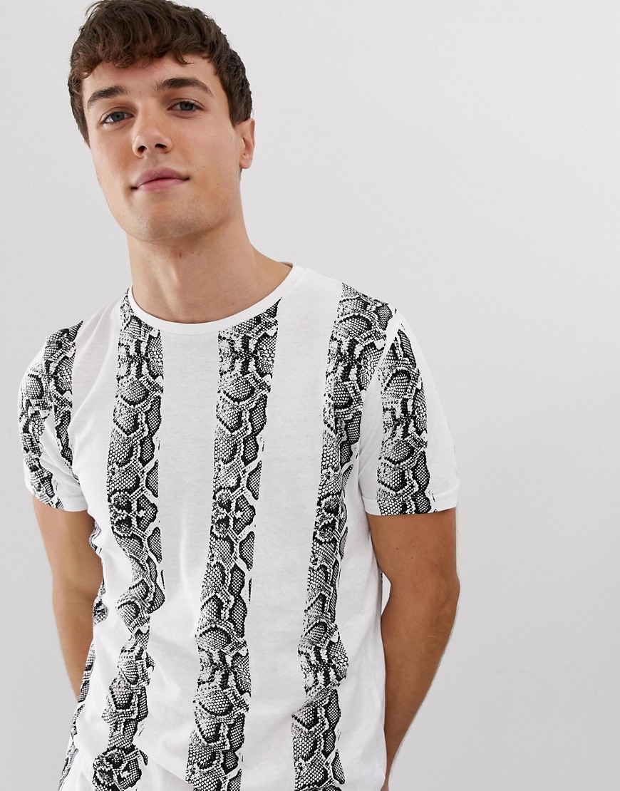 Brave Soul - T-shirt con stampa animalier effetto serpente-Bianco