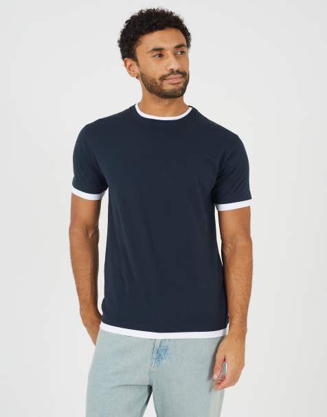 Brave Soul - T-shirt en coton à bords contrastants - Bleu marine foncé - view 1