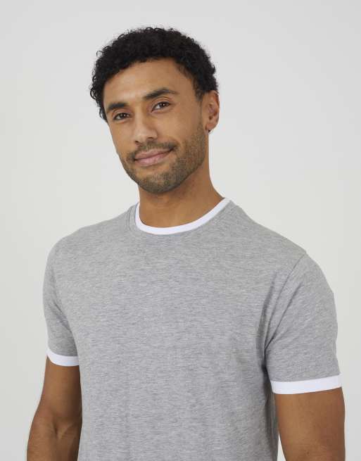 Brave Soul - T-shirt en coton à bords contrastants - Gris clair, 4 de 4