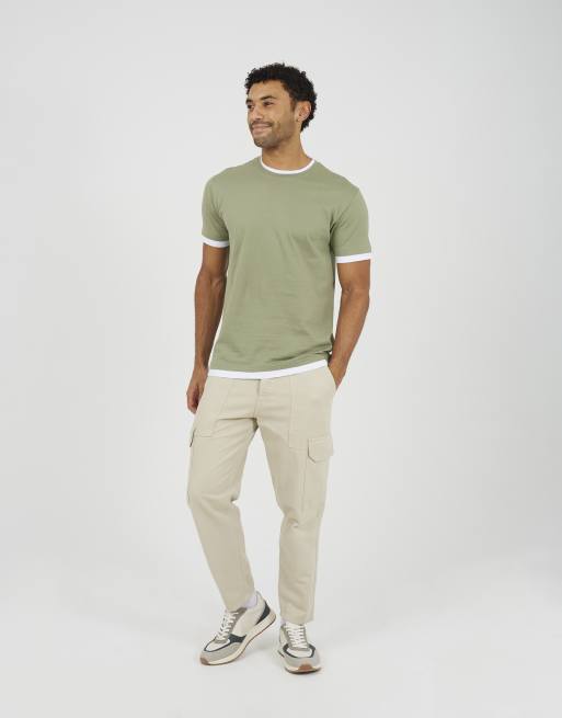 Brave Soul - T-shirt en coton à bords contrastants - Vert pâle, 3 de 4