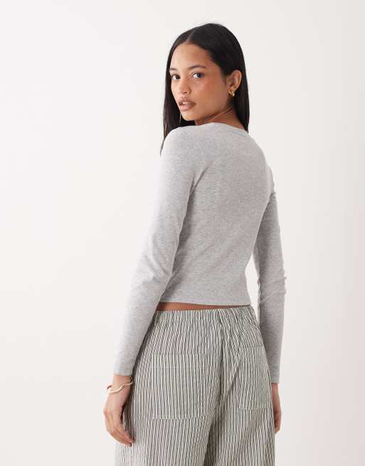 Brave Soul - T-shirt en coton à manches longues - Gris chiné, 4 de 4