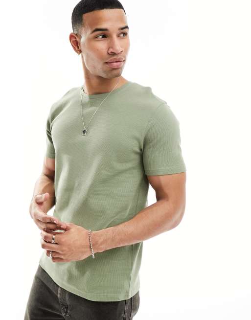Brave Soul - T-shirt en maille gaufrée - Vert sauge délavé
