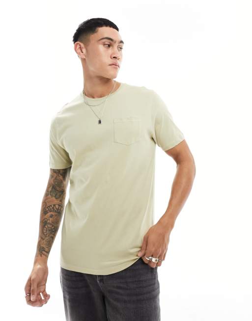 Brave Soul - T-shirt girocollo verde oliva pallido con taschino