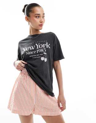 Brave Soul - T-Shirt in Anthrazit mit „New York"-Print-Grau