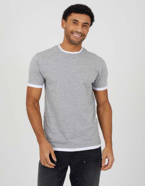 Brave Soul - T-shirt in cotone grigio chiaro con finiture a contrasto - view 1