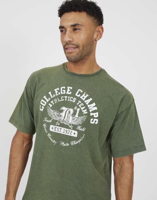Brave Soul – T-Shirt in Dunkelgrün mit Grafik, 4 von 4