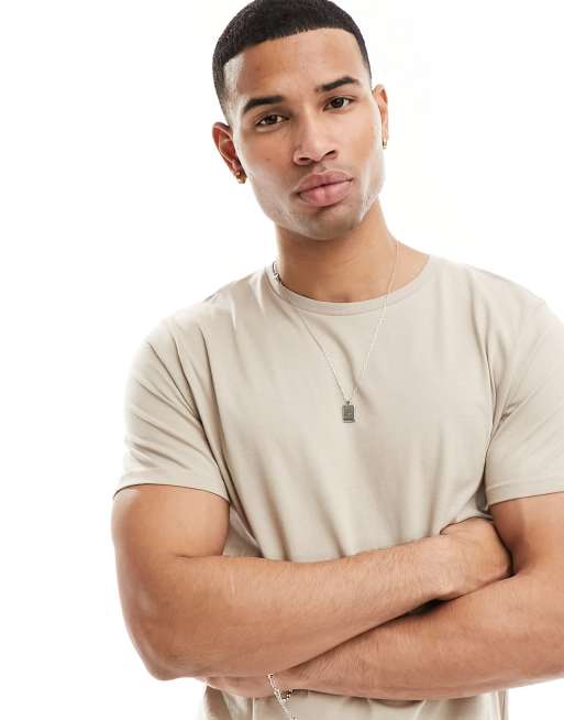 Brave Soul – T-Shirt in dunklem Steinbeige mit Rundhalsausschnitt