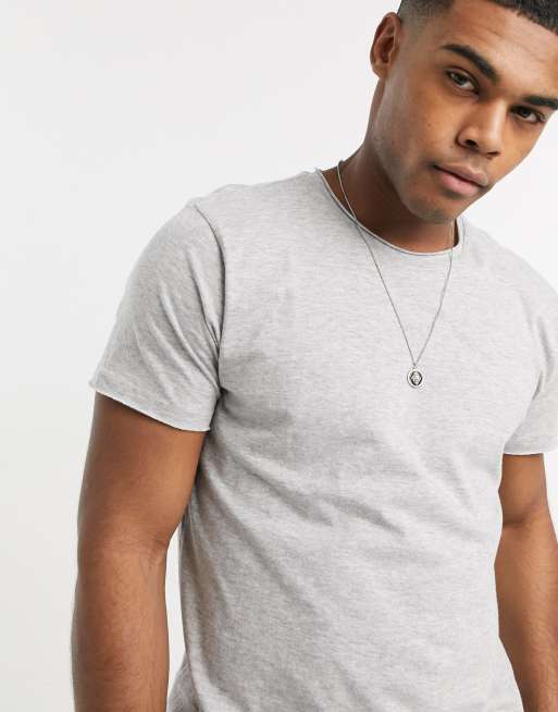 Brave Soul – T-Shirt in Grau mit ungesäumten Kanten und Brusttasche