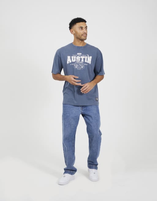 Brave Soul - T-shirt in jersey di cotone blu con grafica, 3 di 4