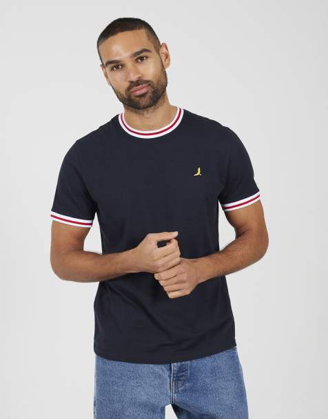 Brave Soul – T-Shirt in Marineblau mit farblich abgesetzten Zierstreifen - view 1