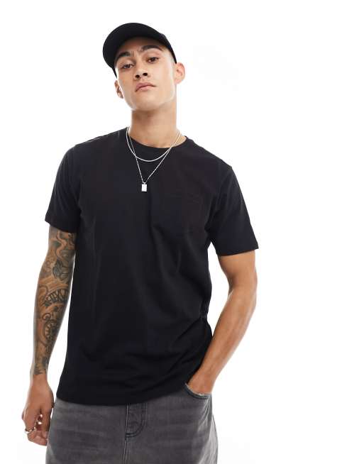 Brave Soul – T-Shirt in Schwarz mit Rundhalsausschnitt und Tasche