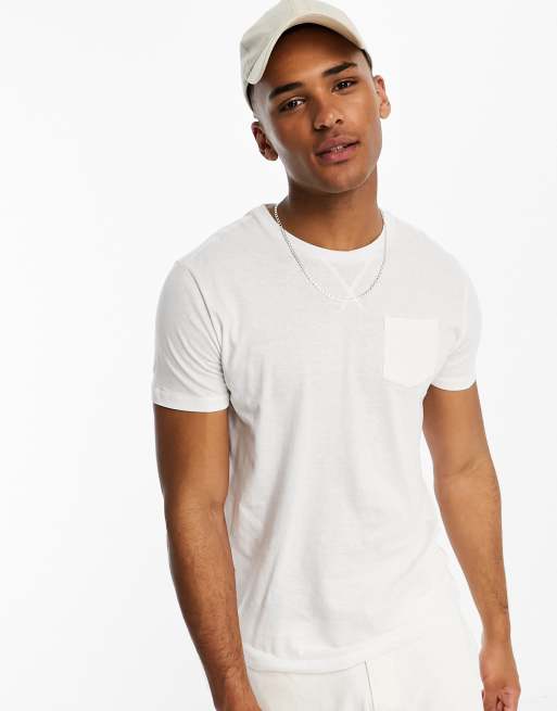 Brave Soul – T-Shirt in Weiß mit Rundhalsausschnitt und Tasche