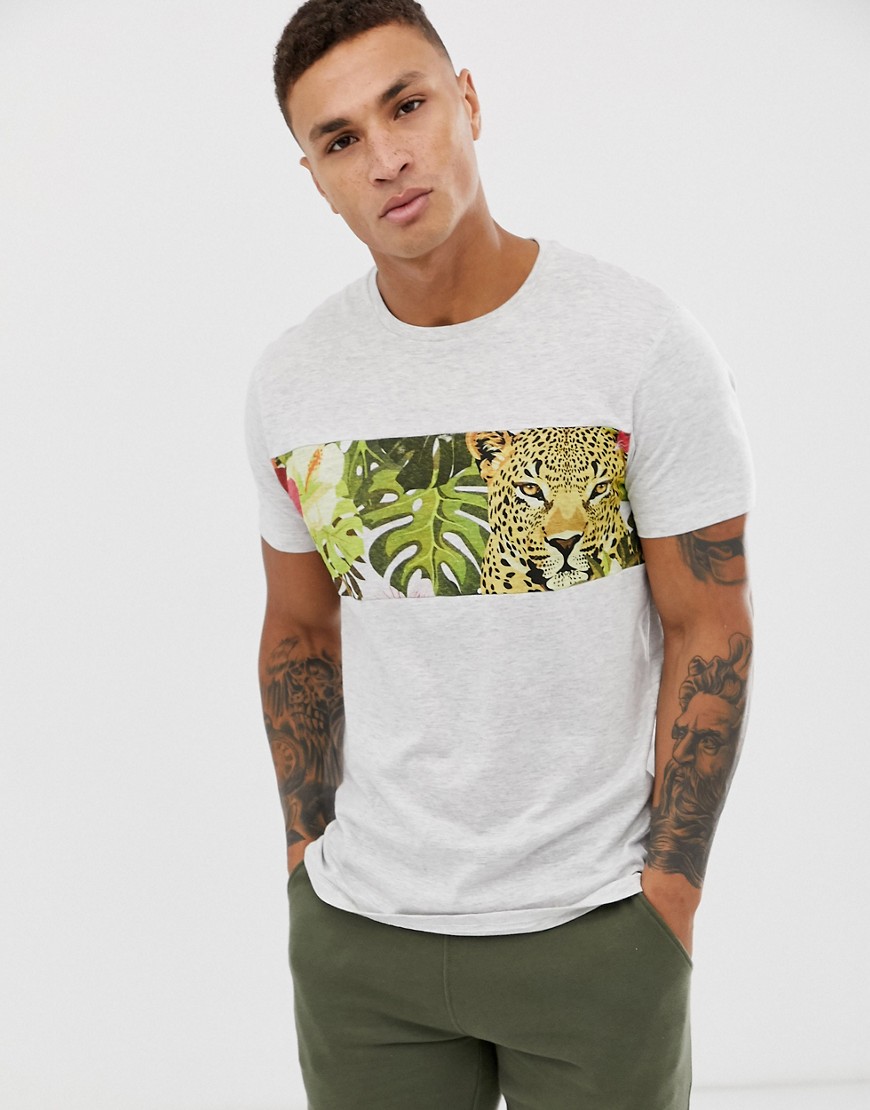 Brave Soul – T-shirt med jaguar-Grå