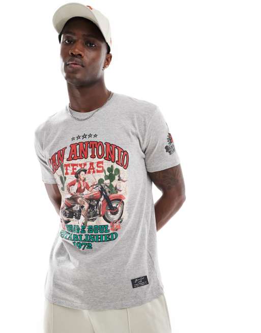 Brave Soul - T-shirt met korte mouwen, geribbelde boorden en grafische print in gemêleerd grijs 