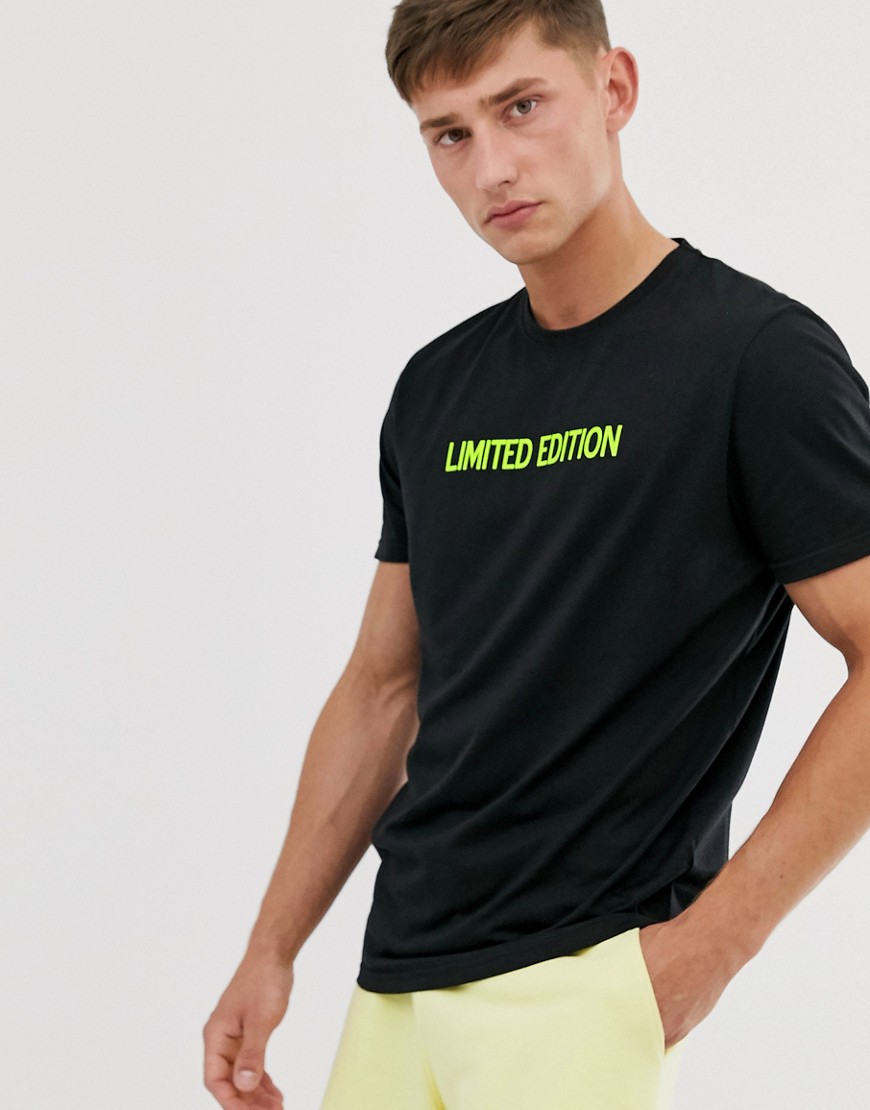 Brave Soul - T-shirt met neon tekstprint-Zwart