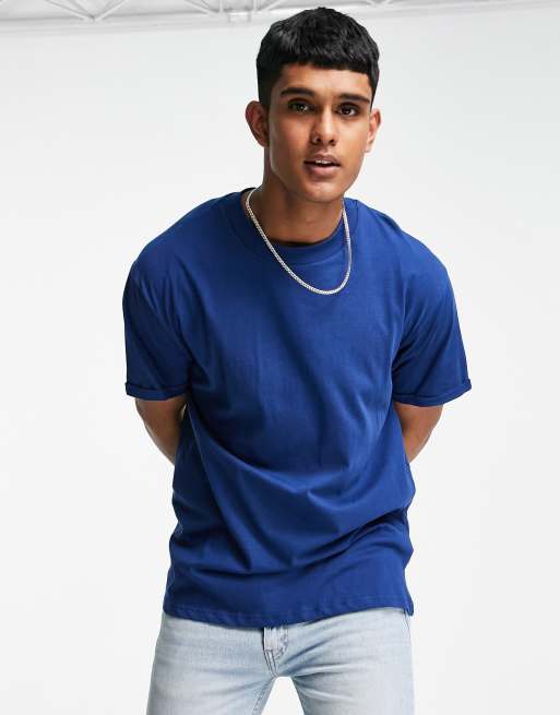 Brave Soul - T-shirt met omgeslagen mouwen in marineblauw
