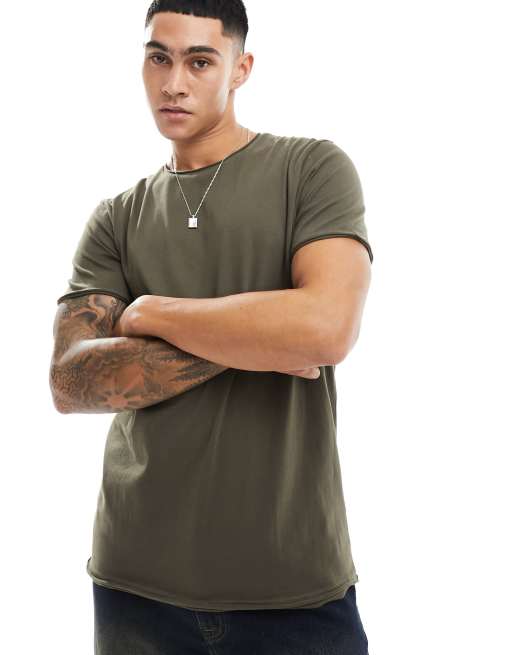 Brave Soul - T-shirt met onafgewerkte randen in khaki