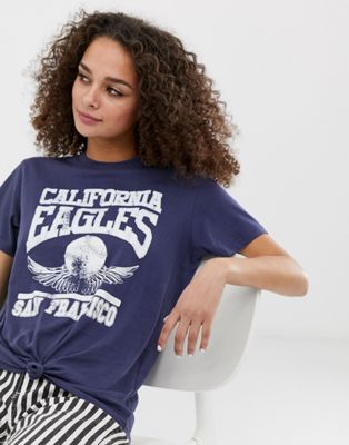 Brave Soul - T-shirt met print en geknoopte voorkant-Marineblauw