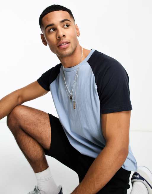 Brave Soul - T-shirt met raglanmouwen in staalblauw en donkerblauw