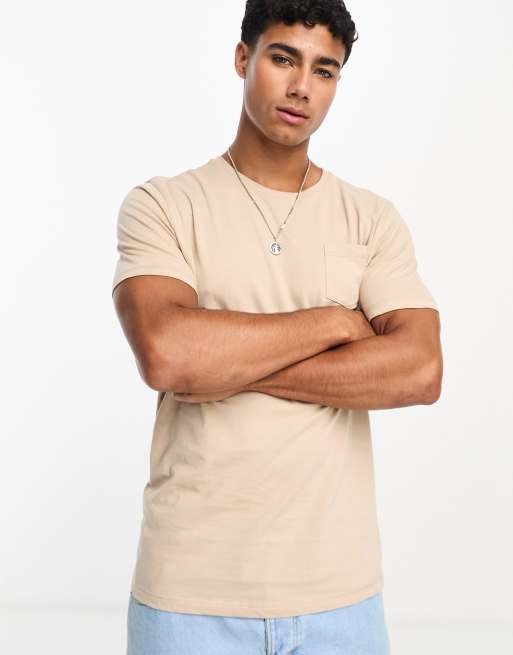 Brave Soul - T-shirt met ronde hals en zak in stone
