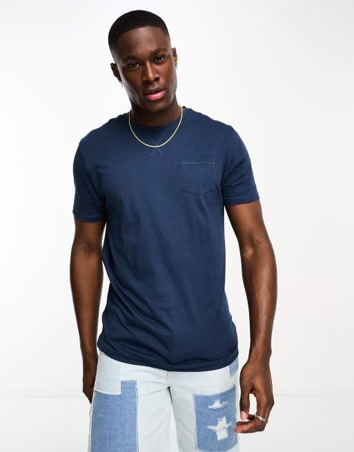 Brave Soul - T-shirt met ronde hals en zakje in marineblauw