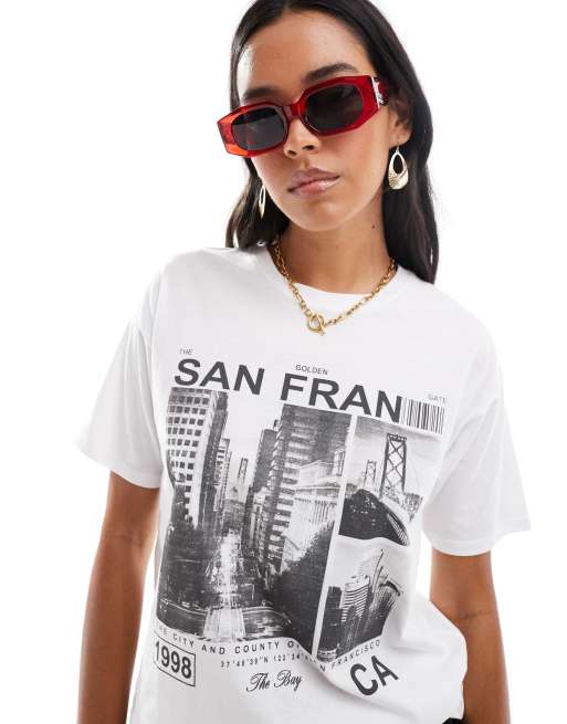 Brave Soul - T-shirt met San Francisco-print in wit