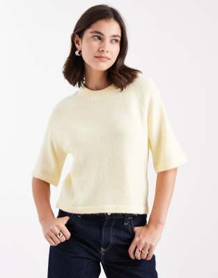 T-shirt ras de cou en maille à manches courtes - Jaune L