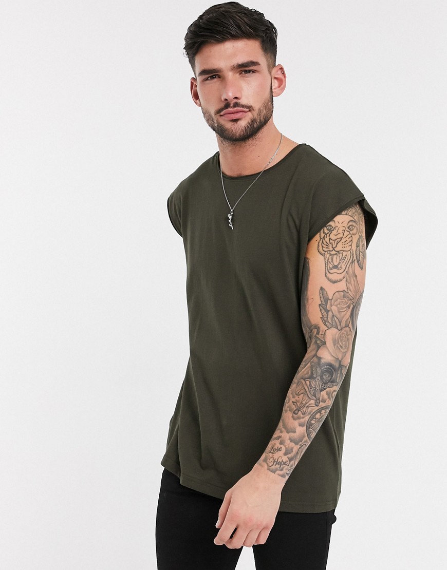 Brave Soul - T-shirt senza maniche con bordi grezzi-Verde