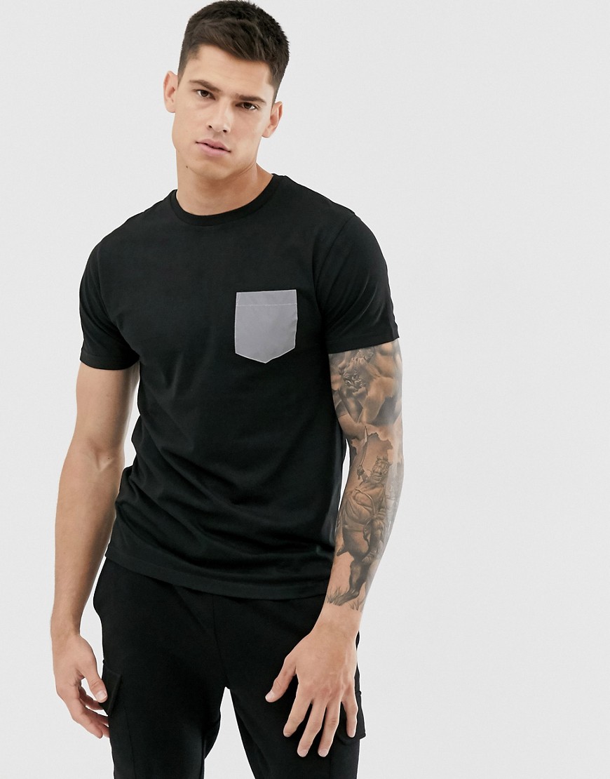 Brave Soul t-shirt with reflective pocket-Black