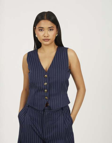 Brave Soul Tailored pinstripe waistcoat in navy
