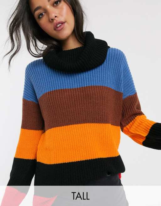 Brave Soul Tall atherns roll neck block stripe jumper